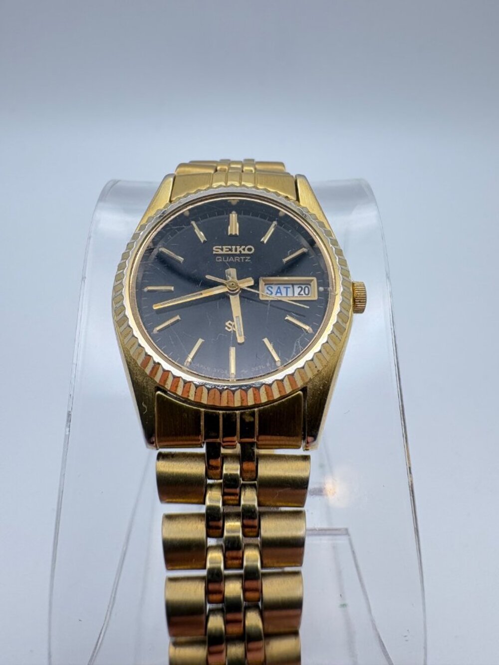 Vintage Seiko SQ Quartz Watch 3Y03-0169 Gold Tone Black Dial Fluted Bezel Parts
